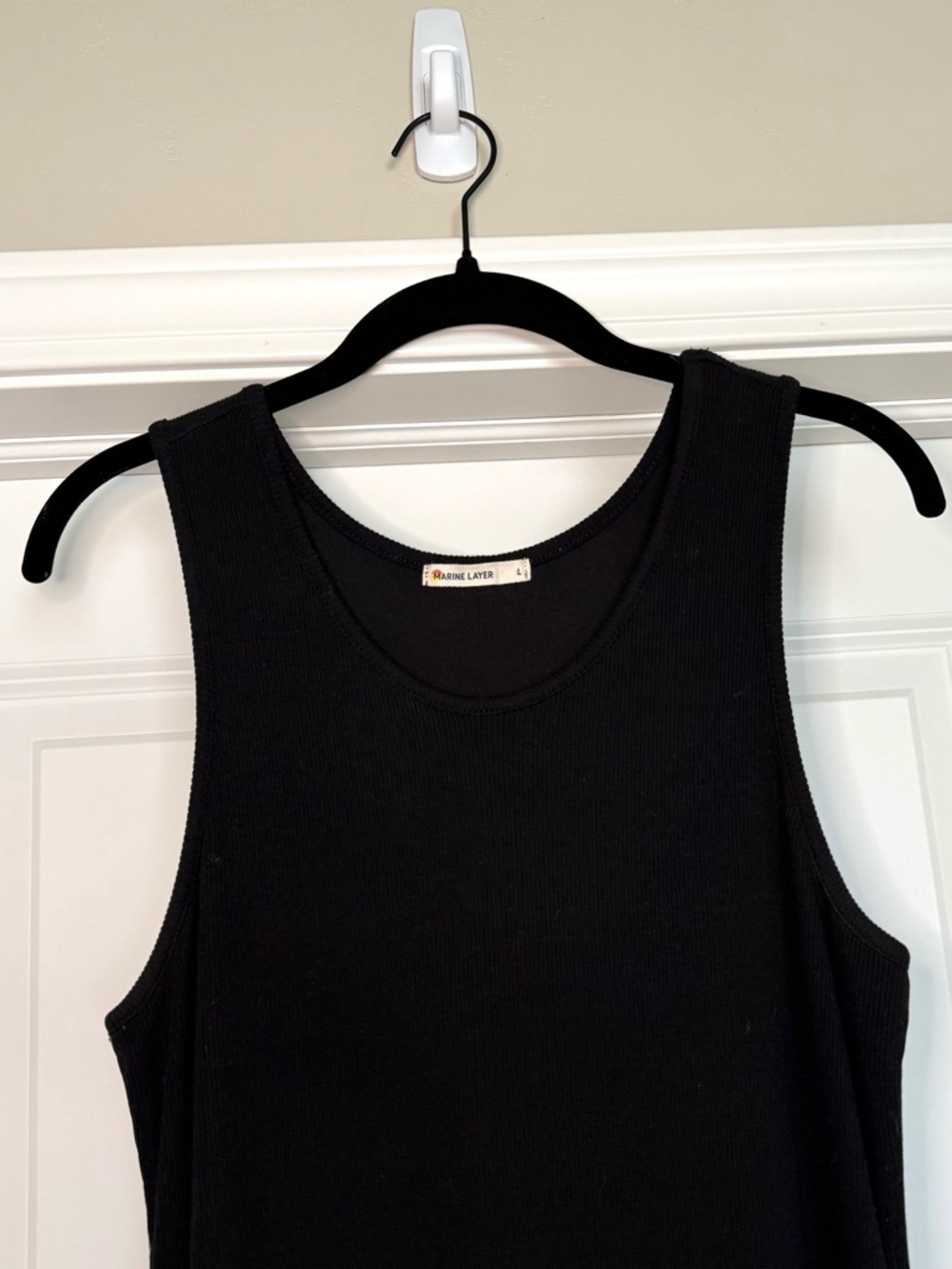 Marine Layer Lexi Daytime Black Ribbed Midi Dress | L - Picture 8 of 10